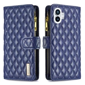 For Nothing Phone 1 Diamond Lattice Zipper Wallet Leather Flip Phone Case(Blue) (OEM)