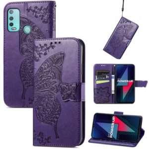 For Wiko Power U30 Butterfly Love Flowers Embossed Horizontal Flip Leather Case with Holder & Card Slots & Wallet & Lanyard(Dark Purple) (OEM)