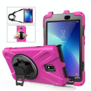 For Samsung Galaxy Tab Active 2 8.0 T390/T395/T397 Shockproof Colorful Silicone + PC Protective Case with Holder & Hand Grip Strap & Pen Slot(Rose Red) (OEM)