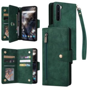 For OnePlus Nord Rivet Buckle 9 Cards Three Fold Leather Phone Case(Green) (OEM)