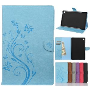 For Samsung Galaxy Tab S6 Lite / P610 Butterfly Flower Embossing Pattern Horizontal Flip Leather Case with Holder & Card Slots & Wallet(Blue) (OEM)
