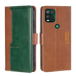 For Motorola Moto G Stylus 2022 Contrast Color Side Buckle Leather Phone Case(Light Brown + Green) (OEM)