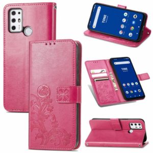 For Tone E21 Four-leaf Clasp Embossed Buckle Mobile Phone Protection Leather Case with Lanyard & Card Slot & Wallet & Bracket Function(Magenta) (OEM)