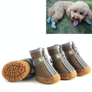 4 PCS / Set Breathable Non-slip Wear-resistant Dog Shoes Pet Supplies, Size: 3.8x4.3cm(Khaki) (OEM)