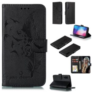 Feather Pattern Litchi Texture Horizontal Flip Leather Case with Wallet & Holder & Card Slots For Xiaomi Mi 9(Black) (OEM)