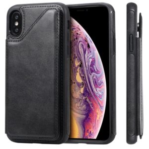 For iPhone XS Shockproof Calf Texture Protective Case with Holder & Card Slots & Frame(Black) (OEM)