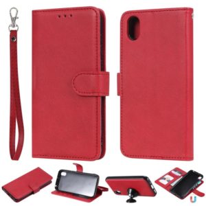For Huawei Honor 8s / Y5 (2019) Solid Color Horizontal Flip Protective Case with Holder & Card Slots & Wallet & Photo Frame & Lanyard(Red) (OEM)