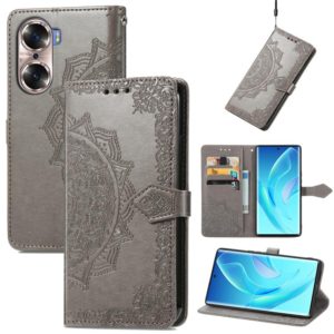 For Honor 60 Mandala Flower Embossed Flip Leather Phone Case(Grey) (OEM)