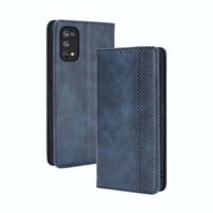 For OPPO Realme 7 Pro Magnetic Buckle Retro Crazy Horse Texture Horizontal Flip Leather Case , with Holder & Card Slots & Photo Frame(Blue) (OEM)