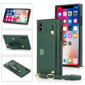 For iPhone XS Max Wrist Strap PU+TPU Shockproof Protective Case with Crossbody Lanyard & Holder & Card Slot(Green) (OEM)