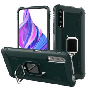 For Xiaomi Mi A3 / CC9e Carbon Fiber Protective Case with 360 Degree Rotating Ring Holder(Green) (OEM)