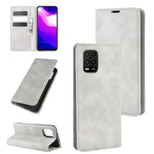 For Xiaomi Mi 10 Lite 5G Retro-skin Business Magnetic Suction Leather Case with Holder & Card Slots & Wallet(Grey) (OEM)