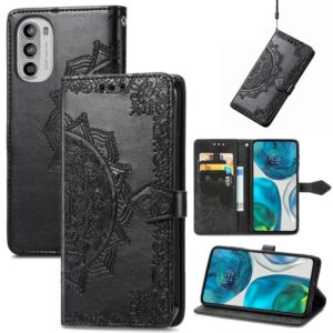 For Motorola Moto G52 Mandala Flower Embossed Horizontal Flip Leather Phone Case(Black) (OEM)
