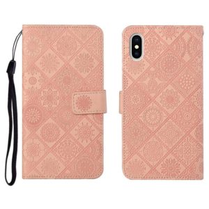 For iPhone X / XS Ethnic Style Embossed Pattern Horizontal Flip Leather Case with Holder & Card Slots & Wallet & Lanyard(Pink) (OEM)