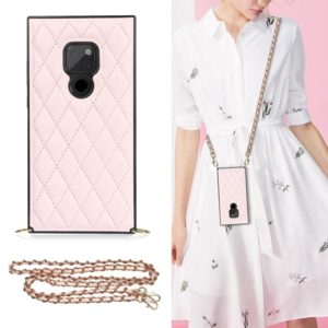 For Huawei Mate 20 Elegant Rhombic Pattern Microfiber Leather +TPU Shockproof Case with Crossbody Strap Chain(Pink) (OEM)