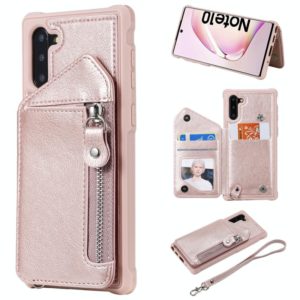 For Galaxy Note 10 Dual Buckles Zipper Shockproof Back Cover Protective Case with Holder & Card Slots & Wallet & Lanyard & Photos Frames(Rose gold) (OEM)