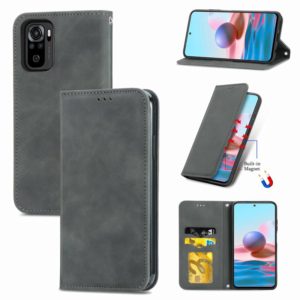 For Xiaomi Redmi Note 10 4G Retro Skin Feel Business Magnetic Horizontal Flip Leather Case with Holder & Card Slots & Wallet & Photo Frame(Grey) (OEM)