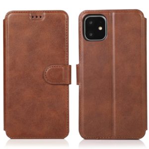 For iPhone 12 / 12 Pro Calf Texture Magnetic Buckle Horizontal Flip Leather Case with Holder & Card Slots & Wallet & Photo Frame(Brown) (OEM)