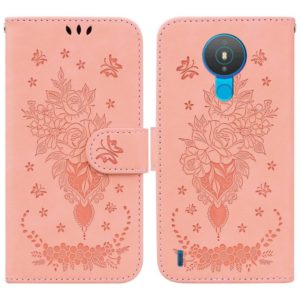 For Nokia 1.4 Butterfly Rose Embossed Leather Phone Case(Pink) (OEM)