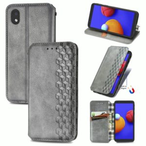 For Samsung Galaxy A01 Core Cubic Grid Pressed Horizontal Flip Magnetic PU Leather Case with Holder & Card Slots & Wallet(Gray) (OEM)