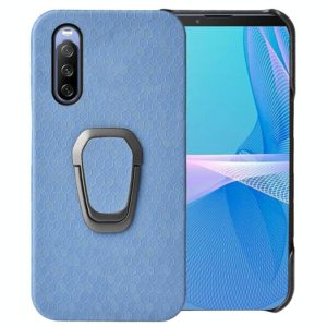For Sony Xperia 10 IV Ring Holder Honeycomb PU Phone Case(Light Blue) (OEM)
