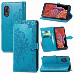 For Samsung Galaxy XCover 5 Mandala Flower Embossed Horizontal Flip Leather Case with Bracket / Card Slot / Wallet / Lanyard(Blue) (OEM)