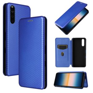 For Sony Xperia 10 III Carbon Fiber Texture Horizontal Flip TPU + PC + PU Leather Case with Card Slot(Blue) (OEM)