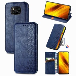 For Xiaomi Poco X3 NFC Cubic Grid Pressed Horizontal Flip Magnetic PU Leather Case with Holder & Card Slots & Wallet(Blue) (OEM)