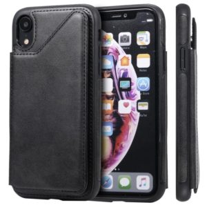 For iPhone XR Shockproof Calf Texture Protective Case with Holder & Card Slots & Frame(Black) (OEM)