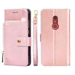 For Fujitsu Arrows Be4 Plus/F-41B Zipper Bag Leather Phone Case(Rose Gold) (OEM)