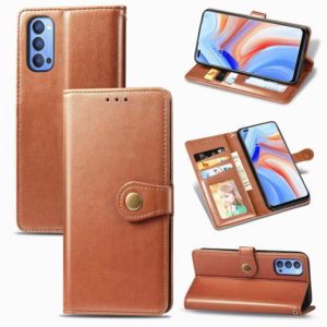 For Oppo Reno4 4G Retro Solid Color Leather Buckle Phone Case with Lanyard & Photo Frame & Card Slot & Wallet & Stand Function(Brown) (OEM)
