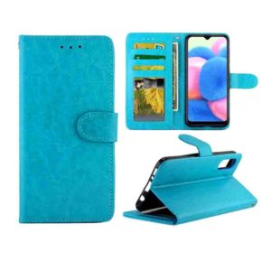 For Galaxy A30s/A50 Crazy Horse Texture Leather Horizontal Flip Protective Case with Holder & Card Slots & Wallet & Photo Frame(Baby Blue) (OEM)