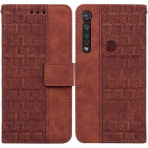 For Motorola Moto G8 Plus Geometric Embossed Leather Phone Case(Brown) (OEM)