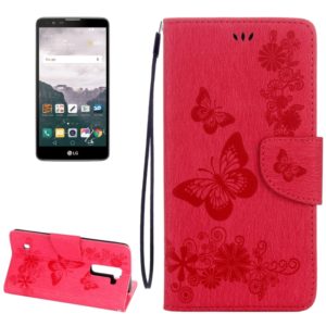 For LG Stylo 2 / LS775 Butterflies Embossing Horizontal Flip Leather Case with Holder & Card Slots & Wallet & Lanyard(Magenta) (OEM)