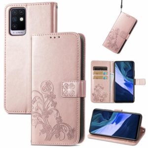 For Infinix Note 10 Four-leaf Clasp Embossed Buckle Mobile Phone Protection Leather Case with Lanyard & Card Slot & Wallet & Bracket Function(Rose Gold) (OEM)