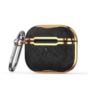 Cloth Texture Electroplating Frame Earphone Protective Case with Hook For AirPods 3(Black + Gold) (OEM)