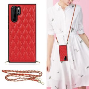 For Huawei P30 Pro Elegant Rhombic Pattern Microfiber Leather +TPU Shockproof Case with Crossbody Strap Chain(Red) (OEM)