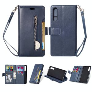 For Huawei P20 Pro Multifunctional Zipper Horizontal Flip Leather Case with Holder & Wallet & 9 Card Slots & Lanyard(Blue) (OEM)