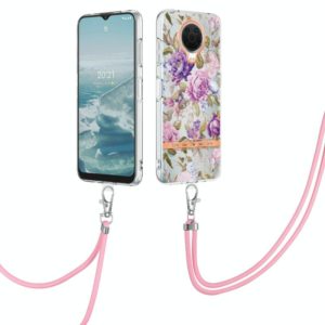 For Nokia G20/G10 Flowers Series TPU Phone Case with Lanyard(Purple Peony) (OEM)