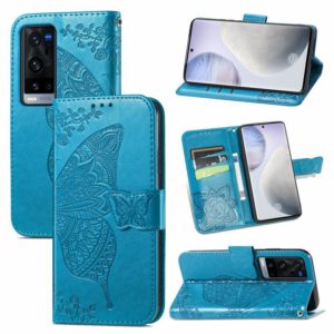 For vivo X60 Pro+ Butterfly Love Flowers Embossed Horizontal Flip Leather Case with Holder & Card Slots & Wallet & Lanyard(Blue) (OEM)