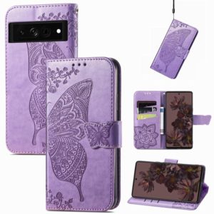 For Google Pixel 7 Pro 5G Butterfly Love Flower Embossed Leather Phone Case(Light Purple) (OEM)