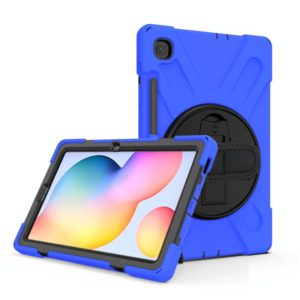 For Samsung Galaxy Tab S6 Lite P610 Shockproof Colorful Silicone + PC Protective Case with Holder & Shoulder Strap & Hand Strap & Pen Slot(Blue) (OEM)
