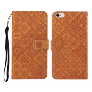 Ethnic Style Embossed Pattern Horizontal Flip Leather Case with Holder & Card Slots & Wallet & Lanyard For iPhone 6 Plus(Brown) (OEM)