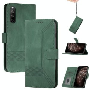For Sony Xperia 10 III Cubic Skin Feel Flip Leather Phone Case(Dark Green) (OEM)