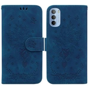 For Motorola Moto G51 Butterfly Rose Embossed Leather Phone Case(Blue) (OEM)