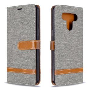 For LG K51 Color Matching Denim Texture Horizontal Flip Leather Case with Holder & Card Slots & Wallet & Lanyard(Grey) (OEM)