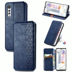 For LG Velvet 5G Cubic Grid Pressed Horizontal Flip Magnetic PU Leather Case with Holder & Card Slots & Wallet(Blue) (OEM)