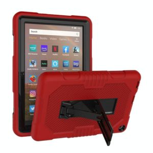 For Amazon Kindle Fire HD 8 (2020) B2 Contrast Color Silicone + PC Protective Case with Holder(Red+Black) (OEM)