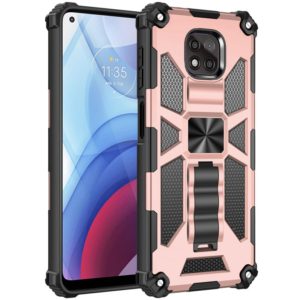 For Motorola Moto G Power (2021) Shockproof TPU + PC Magnetic Protective Case with Holder(Rose Gold) (OEM)
