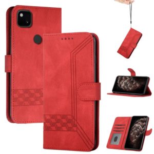 For Google Pixel 4a Cubic Skin Feel Flip Leather Phone Case(Red) (OEM)